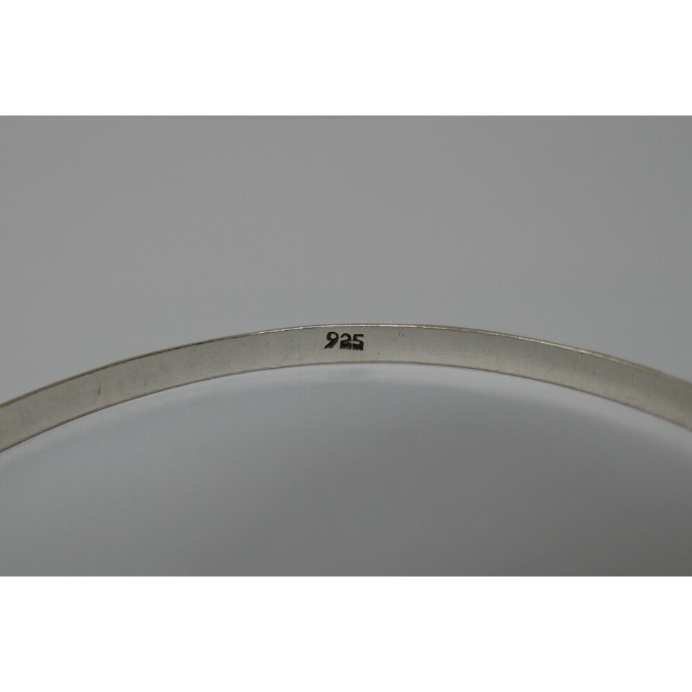 925 Sterling Silver Stamped Flowers Bangle Bracelet - Picture 8 of 8